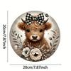 Metal Art Wall Decor Highland Cow Floral Wreath Round Sign Farmhouse Home Kitchen Gift