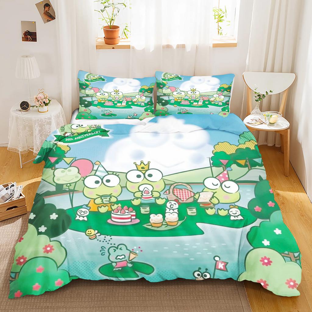 Keroppi Cartoon Quilt Cover Cute Big Eyed Frog Printed Soft Bedding Custom Made Home Baby Bedroom Comforter Children Gift