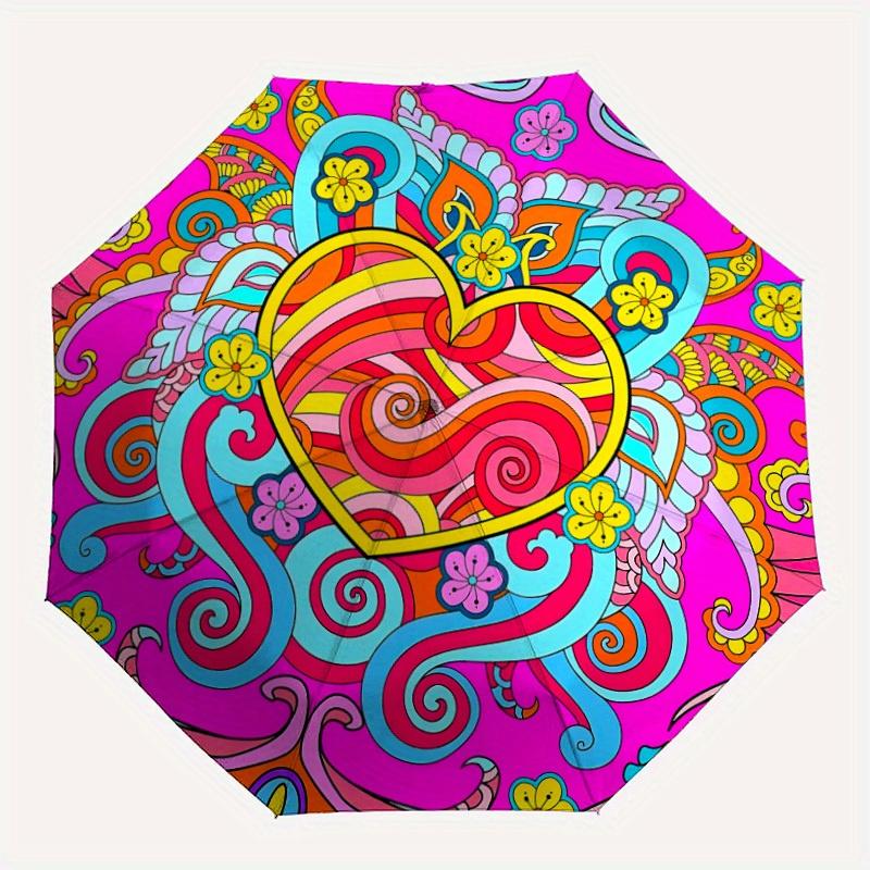 1pc Psychedelic HeartAutomatic Open/close, All-Season Portable Folding Umbrella for Friends, Travel, Everyday, Events yy250806133