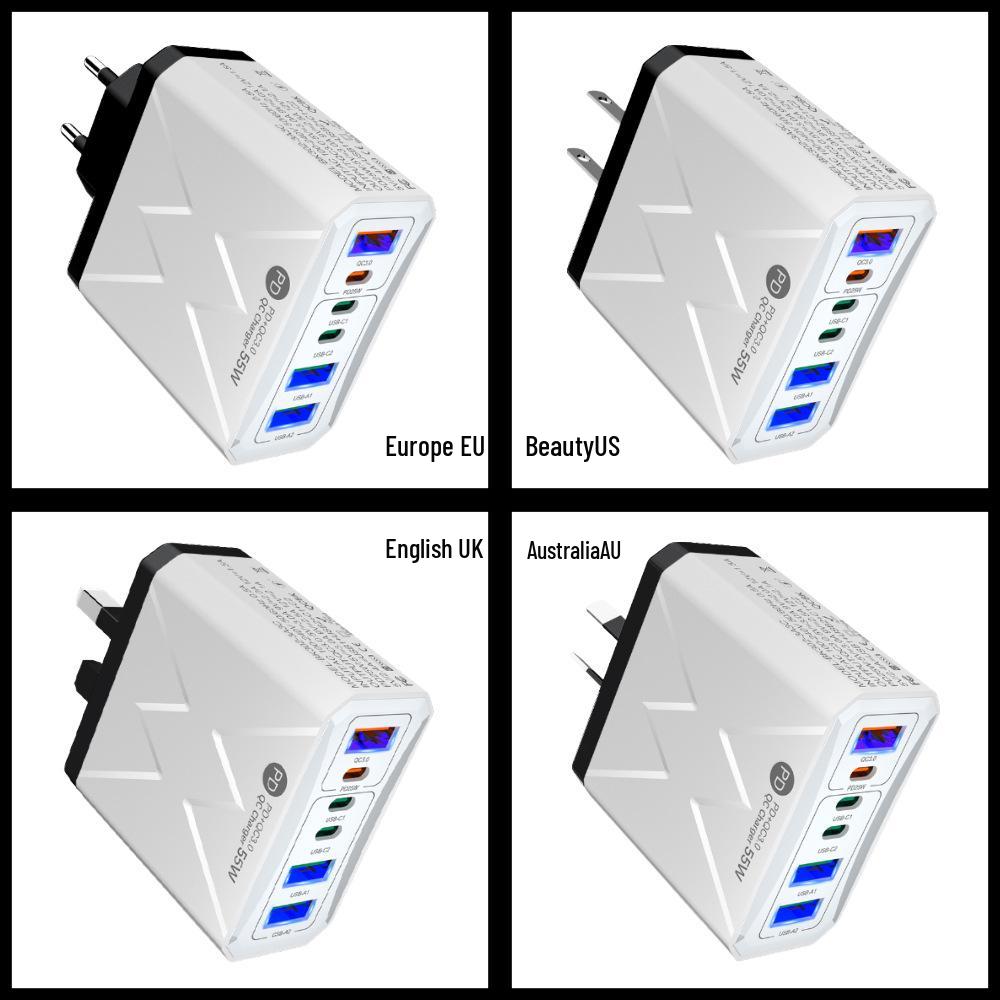PD25W 3USB 3PD55W Fast Charger, 6-Port Mobile Charger with QC3.0, Multi-Standard Fast Charging Adapter