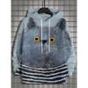 Høst og Vinter Ny Herre 3D Helkroppstrykk Japansk Svart Katt Hettegenser Unisex Casual Mote Herre Hettegenser Street Herre Topper