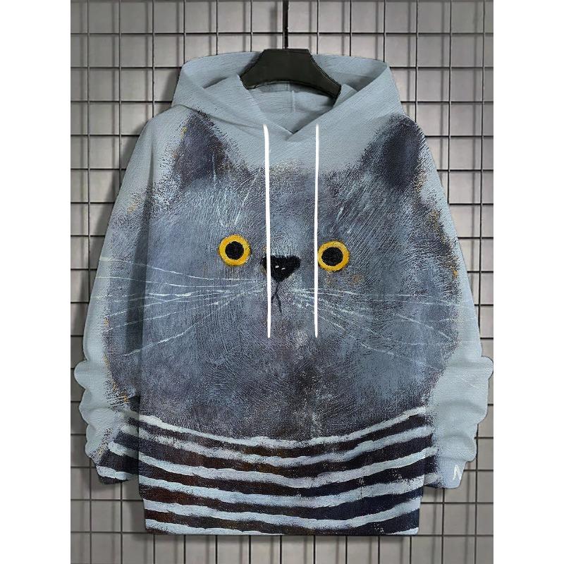 Autumn and Winter New Men's 3D Full Body Print Japanese Black Cat Hoodie Unisex Casual Fashion Men's Hoodie Street Men's Tops
