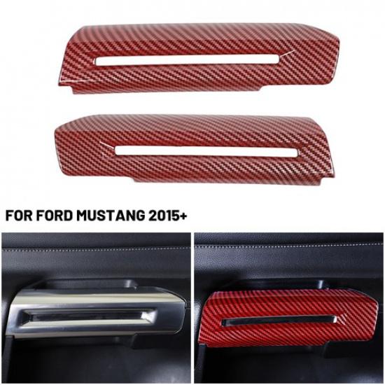 2pcs Inner Door Armrest Cover Trim Accessories For Ford Mustang 2015+ Red Carbon