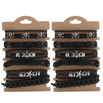 12Pcs Braided Leather Bracelet DIY HandMade Winding Adjustable Vintage Wrist Cuff Jewelry