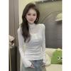 Plus Size Fleece Mesh Top: Women's Slimming Stand Collar Long Sleeve Base Layer for Autumn/Winter