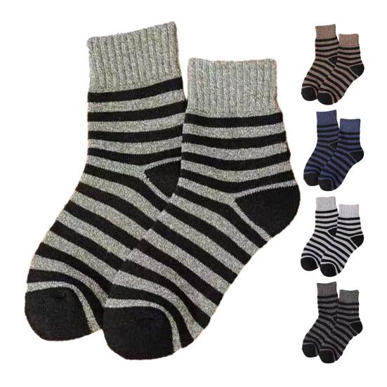 Men Striped Crew Socks Thickened Warm Ribbed Terry Socks Winter Thermal Casual Socks for Sports Daily Errands Work Wear