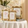 Antique Resin Wall Art Tabletop Golden Photo Frame Intricate Florals Embossed Picture Frame with Glass Front Home Decors