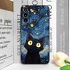Künstlerische Schwarze Katze Sternennacht Handyhülle für Samsung S24 S23 S22 S21 S20FE Plus Ultra Cover für Samsung Galaxy S25 Edge Fundas