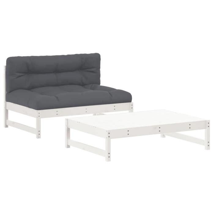 VidaXL Salon de Jardin avec Coussins 2 pcs, Canapé avec Dossier, Ensemble de Meubles avec Table Basse Patio Terrasse, Blanc 3186103