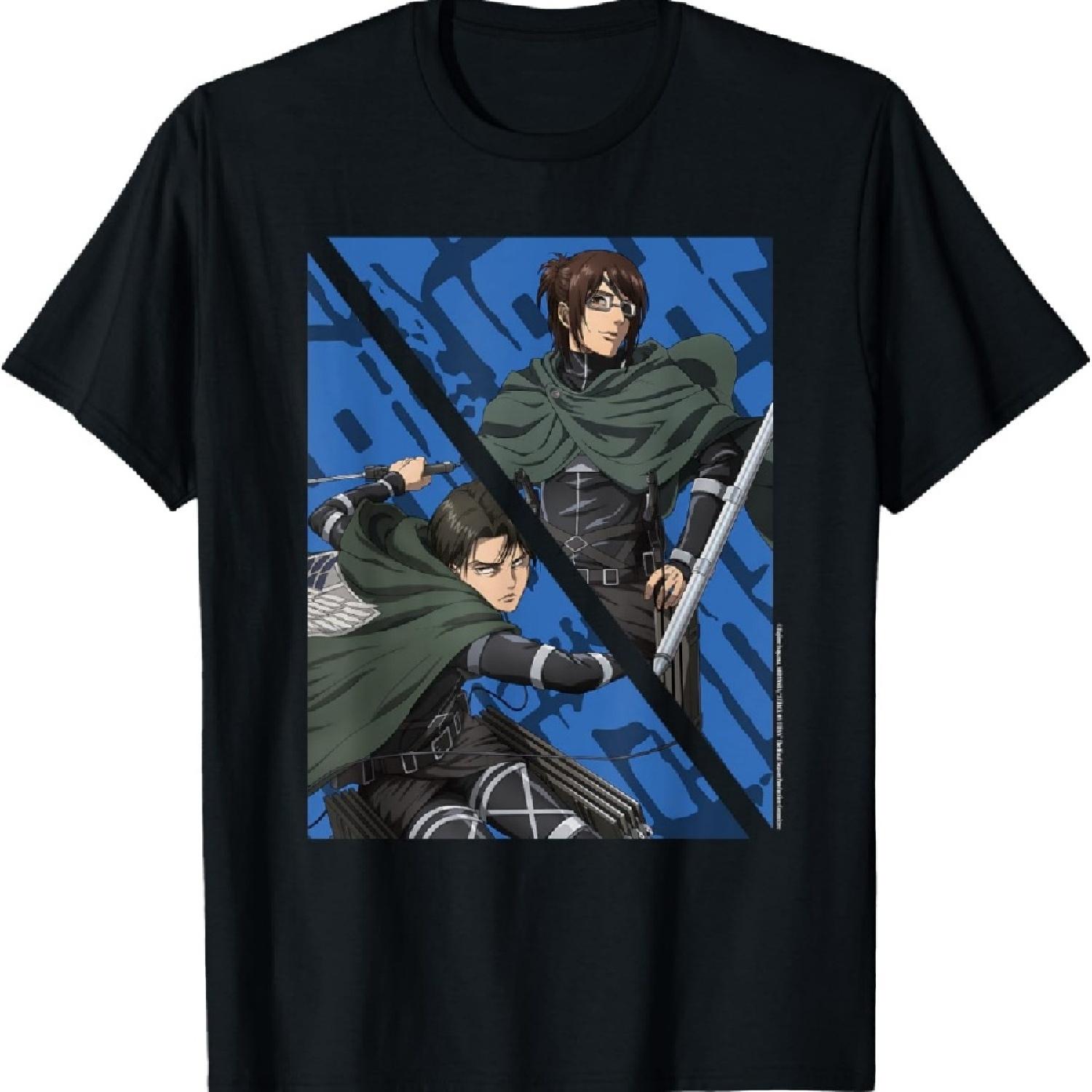 

Атака титанов Финальный сезон - Футболка Леви Аккерман и Ханджи Зоэ L чёрный