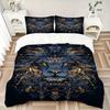 3pcs Blue and Gold Ornate Lion Portrait Print Bedding Set (1 Cover + 2 Pillowcases, Without Inserts), This Printed Bedding Set Is Soft and