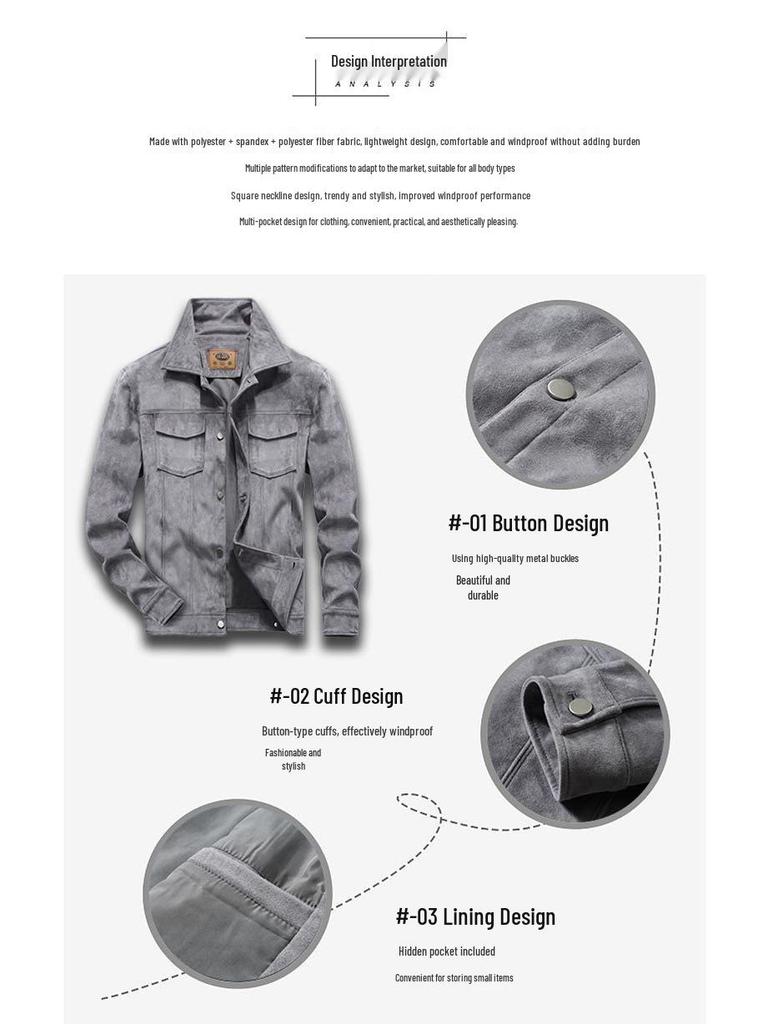 Men's Retro Suede Plush Jacket - Spring/Autumn Thin Workwear Style 1859