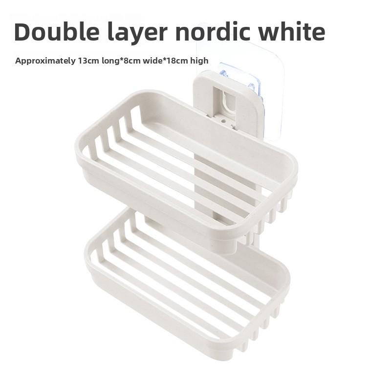 Non-punching Soap Box, Bathroom Draining Wall-mounted Soap Box, Bathroom Storage Rack, Suction Cup, Double-layer Soap Rack