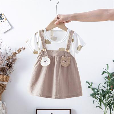 Baby Summer Overalls Skirt Suit Stylish Girl Summer Thin Short-sleeved Two-piece Suit