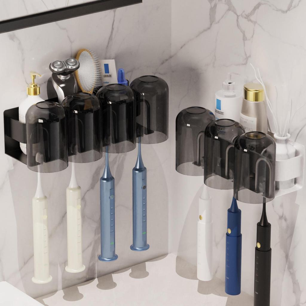 No-Punch Wall-Mounted Toothbrush and Cup Holder for Bathroom