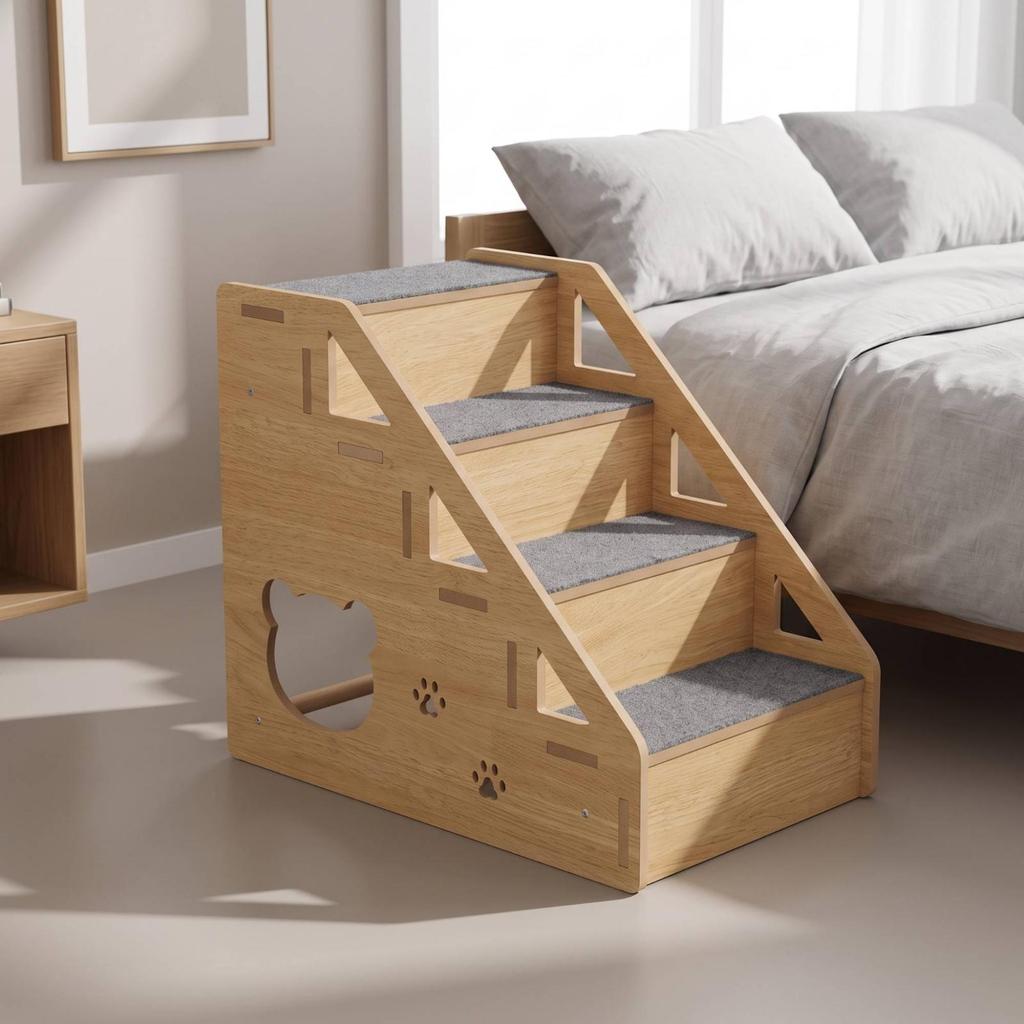 Space-Saving Pet Stair Ramp | Carpeted, Dog Steps with Carpet, for Living Room,