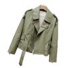 2024 autumn new Korean version shoulder badge thin leather jacket waist lapel short jacket loose knight leather jacket