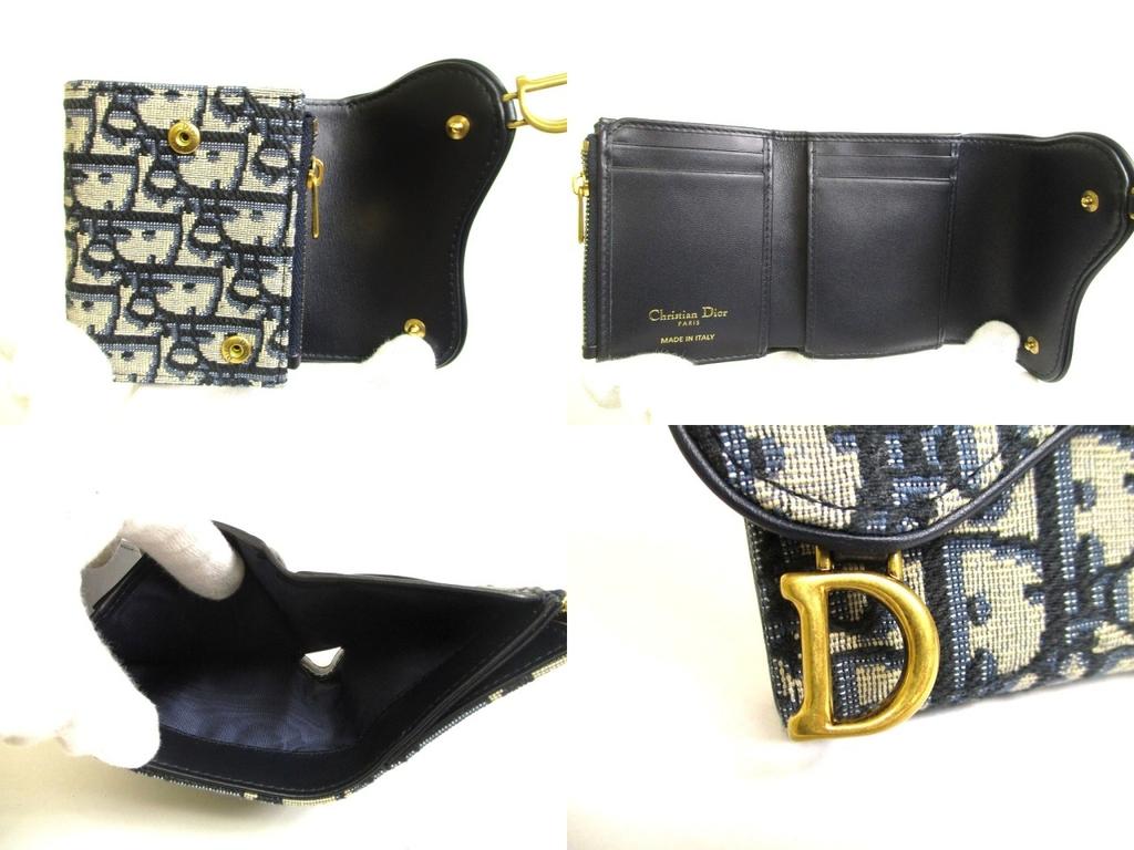 Authentic Christian Dior Navy Blue Canvas Leather Lady Dior Trifold Wallet #a977  Seller Refurbished