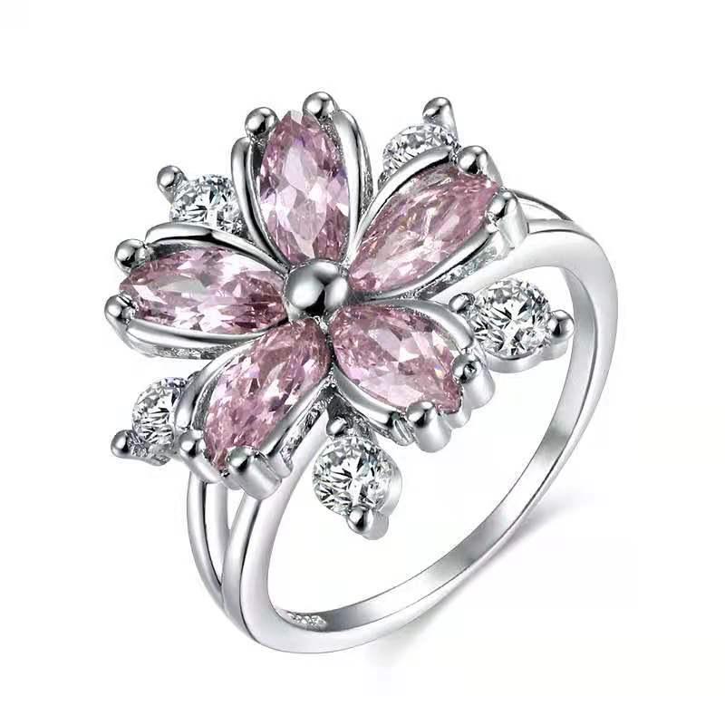 European & American Fashion Zircon Flower Ring - Copper Inlaid, Creative Jewelry Accessory