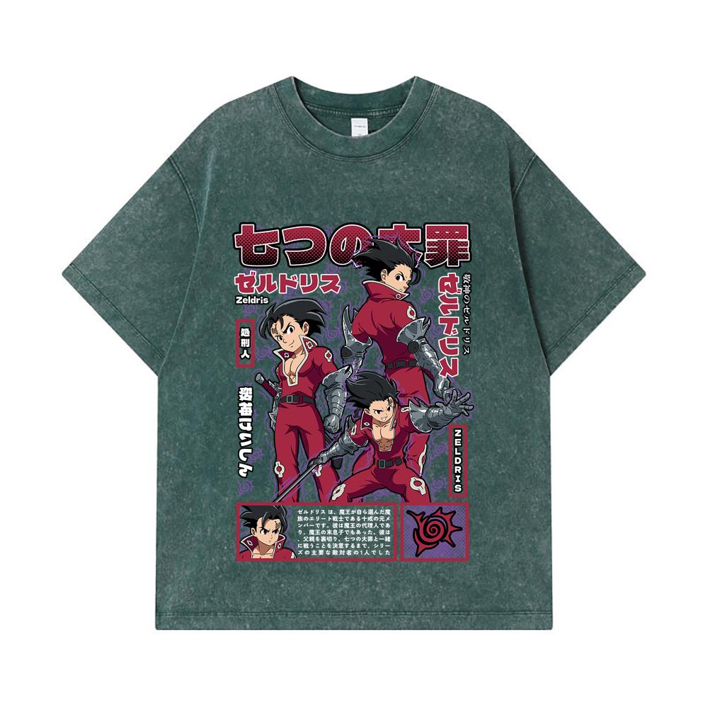 275 GSM Washed T-shirts 100% Cotton Seven Deadly Sins V10 Zeldris Print Unisex Heavy Cotton T Shirt