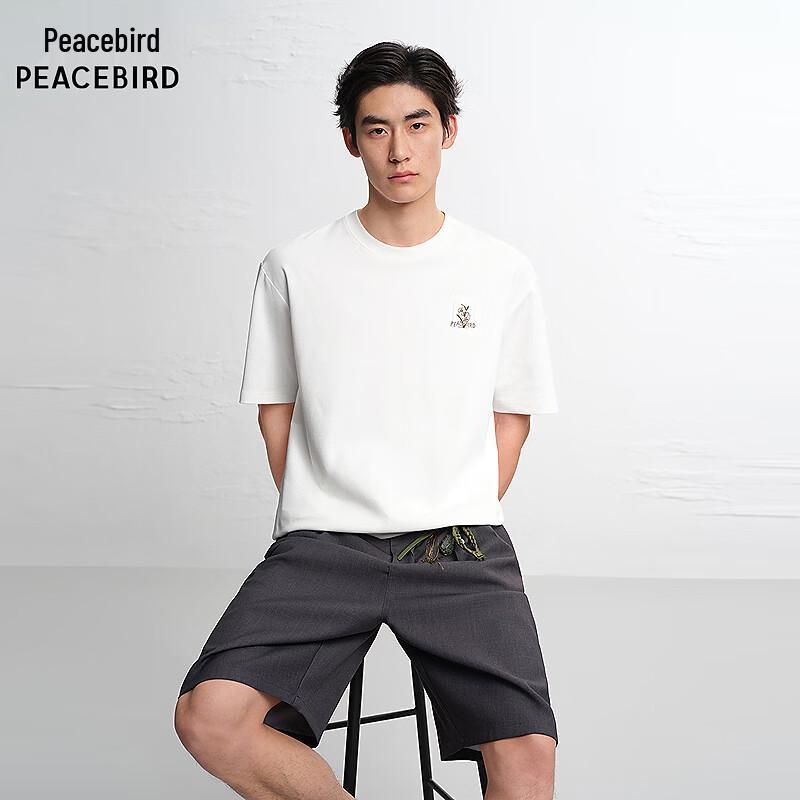 PEACEBIRD Men s Textured Logo Embroidered T-shirt S