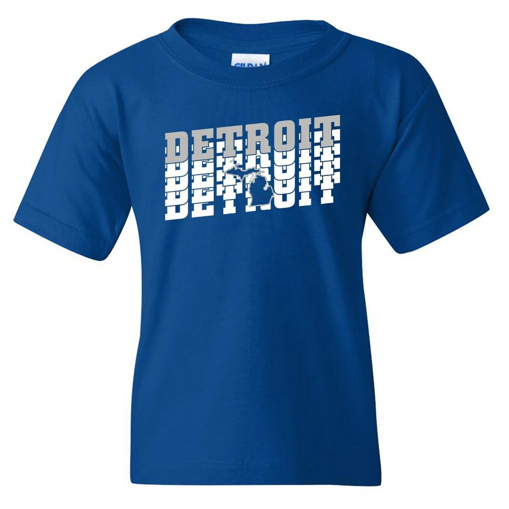 Detroit Retro Repeat - Sport Football Michigan Classic Youth T Shirt - Royal