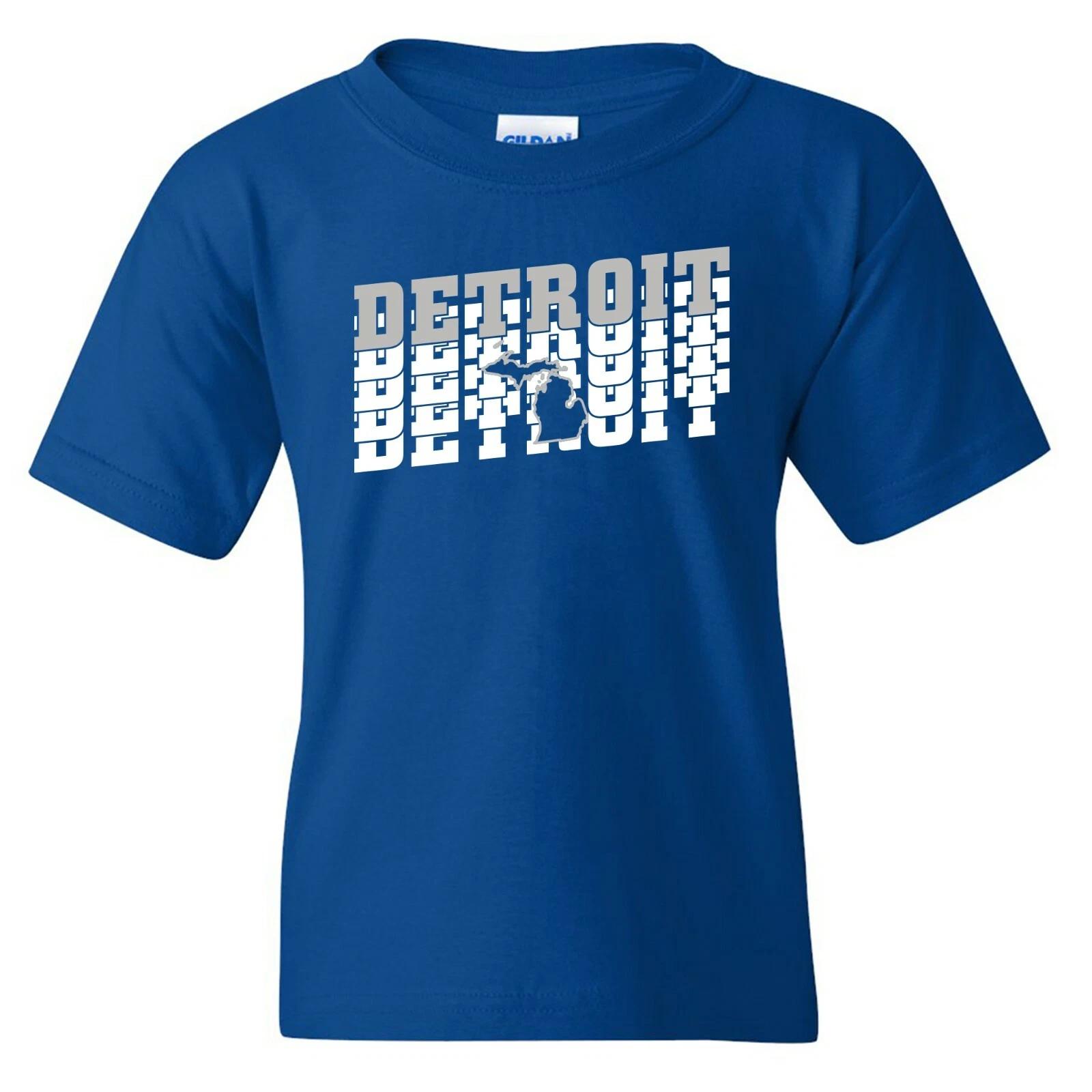 Detroit Retro Repeat - Sport Football Michigan Classic Youth T Shirt - Royal 3XL