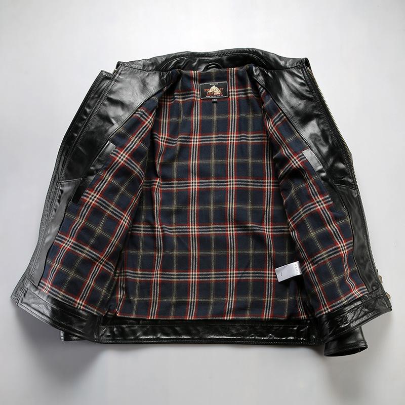 Casual retro locomotive tea core horse leather jacket men's simple lapel Ami Kaji leather jacket