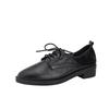 Black leather breathable small leather shoes medium heel thick heel versatile lace-up pointed head college style casual work shoes women
