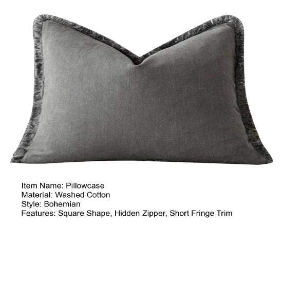 Povlak na polštář s krátkým třásňovým lemem čtvercový bohémský styl dekorace na kancelářskou pohovku