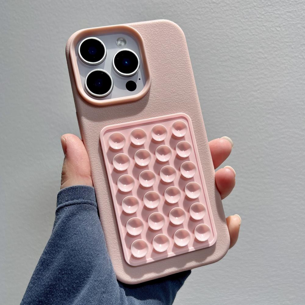 

Роскошный 3D чехол для телефона с присоской-подушкой безопасности и узором личи для iPhone 16 15 14 13 12 11 Pro Max Plus X XR XS Мягкая противоударная крышка For iPhone 13&Silicon розовый