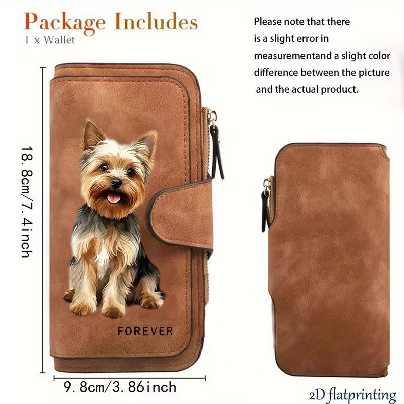 Women's PU Leather Long Wallet with Dog Print, Snap Button Closure, Multiple Pockets