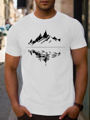Mens Pattern 100 Cotton Printed Fashionable Casual Loosefit Long Mountain Texture Printed Roundneck Tshirt