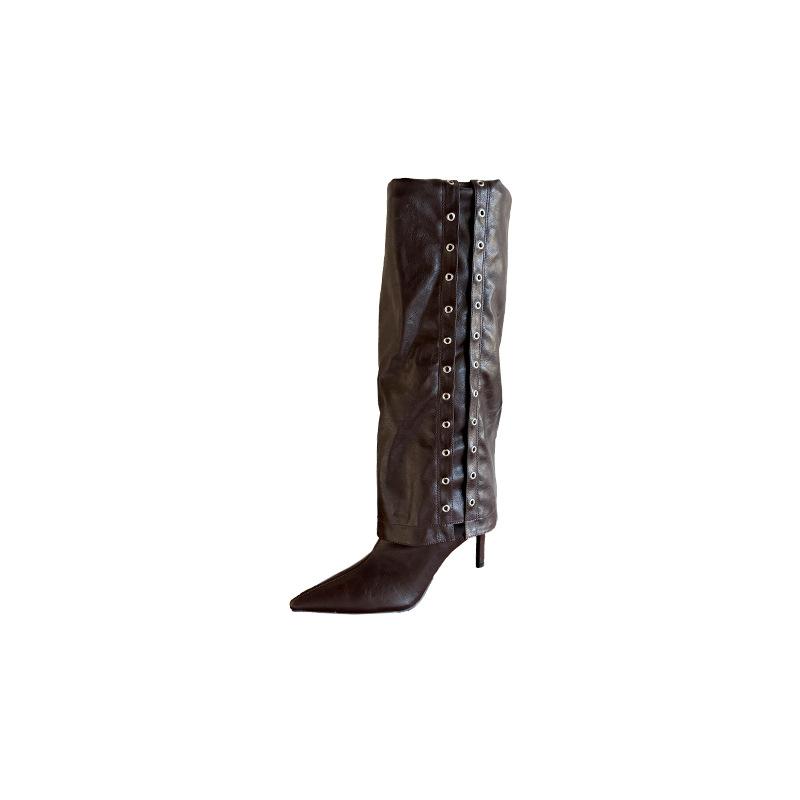 European and American style metal buckle pointed heel trousers boots