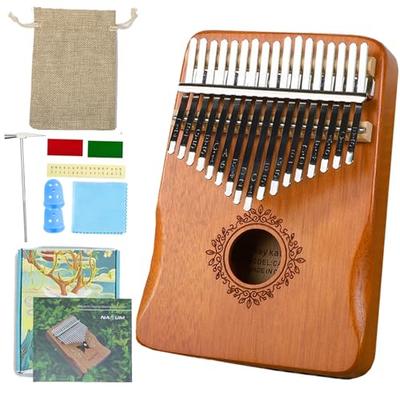 Yoseka Kalimba, 17-Key Mahogany Thumb Piano with Engraved Scales, Pre-Tuned, C Key, for Beginners, Includes Tuning Hammer, Storage Bag, Japanese Instr
