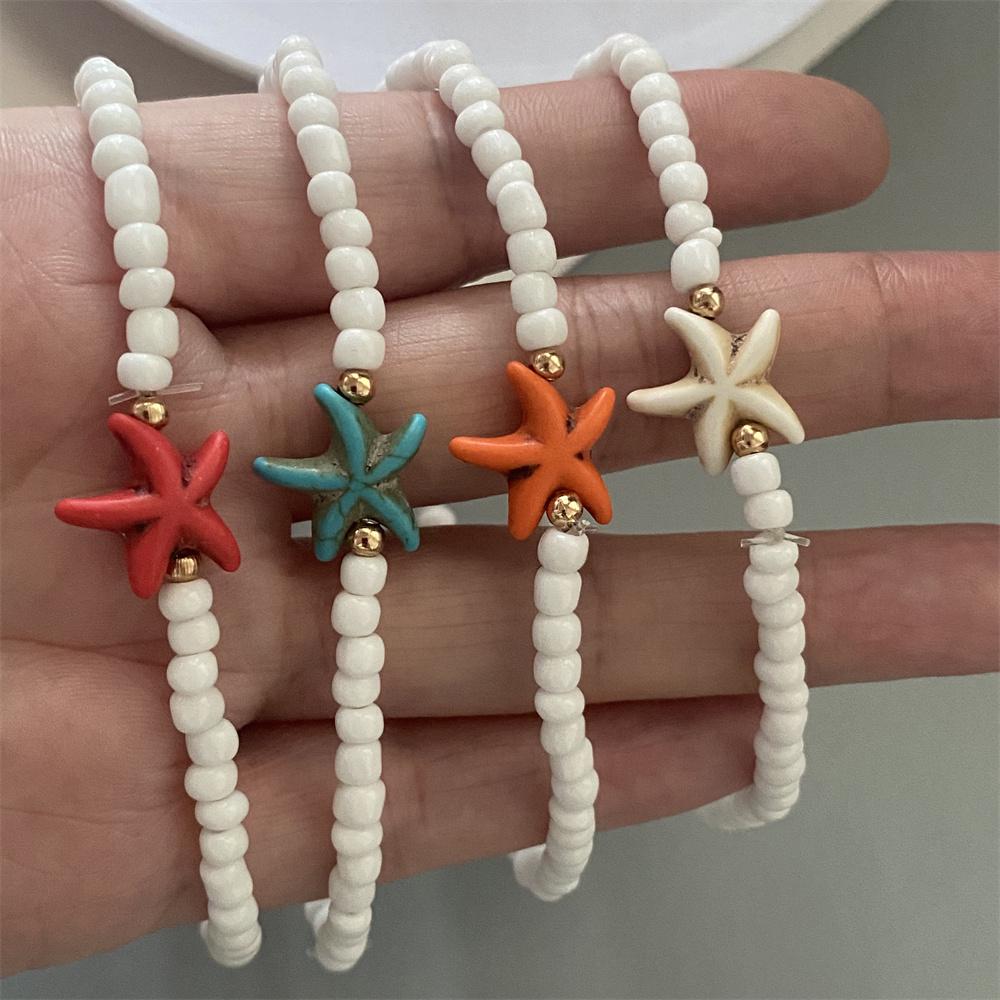 1 PC Starfish Anklet Rice Beads Handmade White Foot Bracelet Jewelry Gift for Friend Summer Gift Foot Bracelet