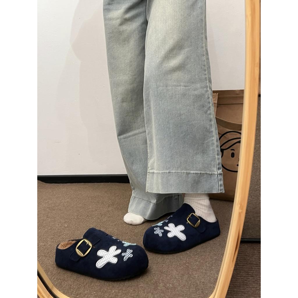 Fleece thick-soled bag head half-drag Birkenstocks women wear non-slip soft-soled cotton slippers