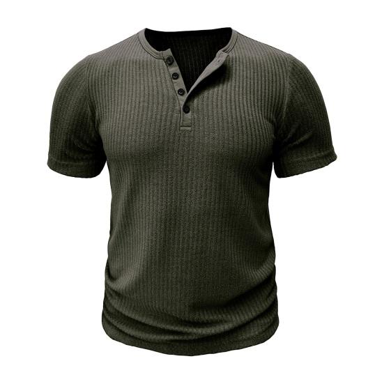 Letní pánské tričko s krátkým rukávem, knoflíkovým výstřihem do V, jednobarevné, žebrovaně pletené, pružné, slim fit, americký styl, pro svalovce, fitness, cvičební top