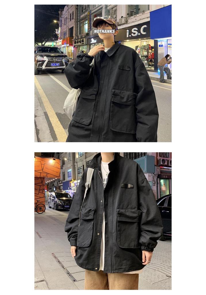 Men's Trendy High Street Loose Lapel Workwear Jacket - Spring/Autumn Hong Kong Style