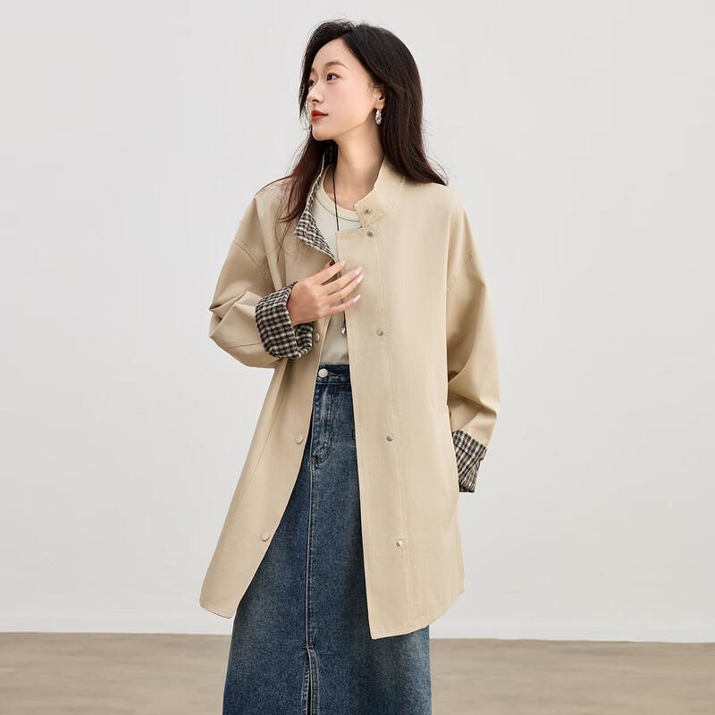 TERRE BLEUE 2025 Autumn Women's 100% Cotton Stand-Collar Trench Coat