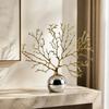 Metal Branch Sculpture Reflective Tree Decor with Silver Base Modern