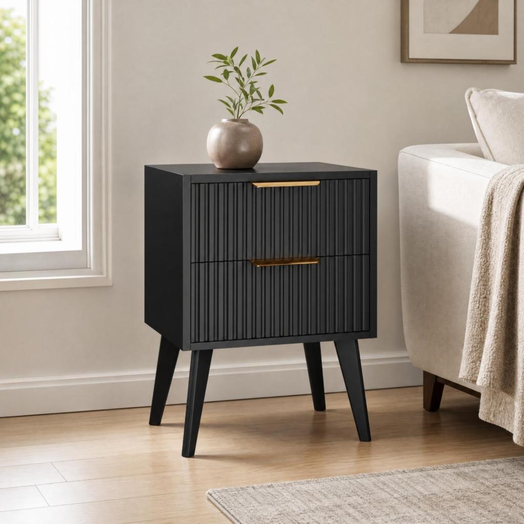 Bamboo Bedside Cabinet Nightstand Sustainable FloorStanding with Two Drawers for