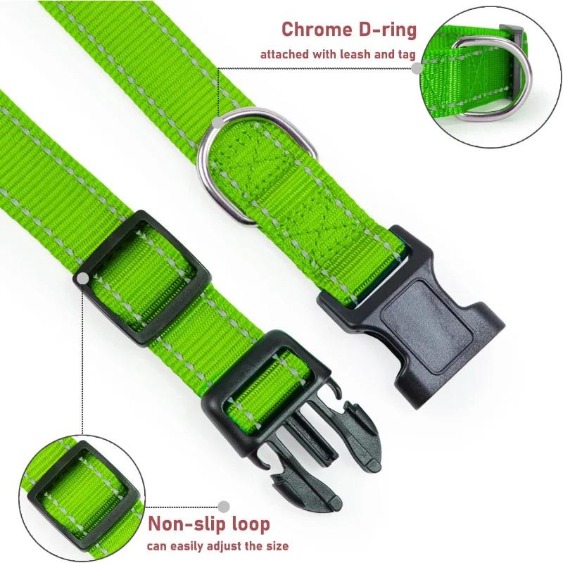 Nylon Collar Reflective Quick Release Suitable for All Seasons Adjustable Dog Choker Small Breeds Dogs Pectoral Pets Collars Big