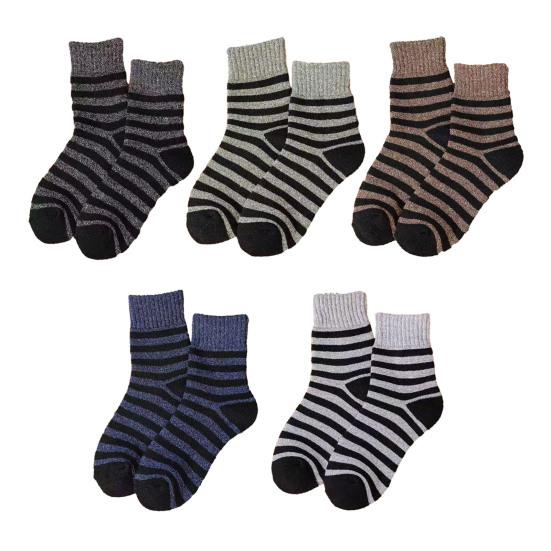Men Striped Crew Socks Thickened Warm Ribbed Terry Socks Winter Thermal Casual Socks for Sports Daily Errands Work Wear