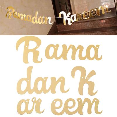 Bandera colgante con espejo para fiesta de Ramadán, cartel con letras temáticas de Ramadán KAREEM para decoración, fiesta feliz Eid