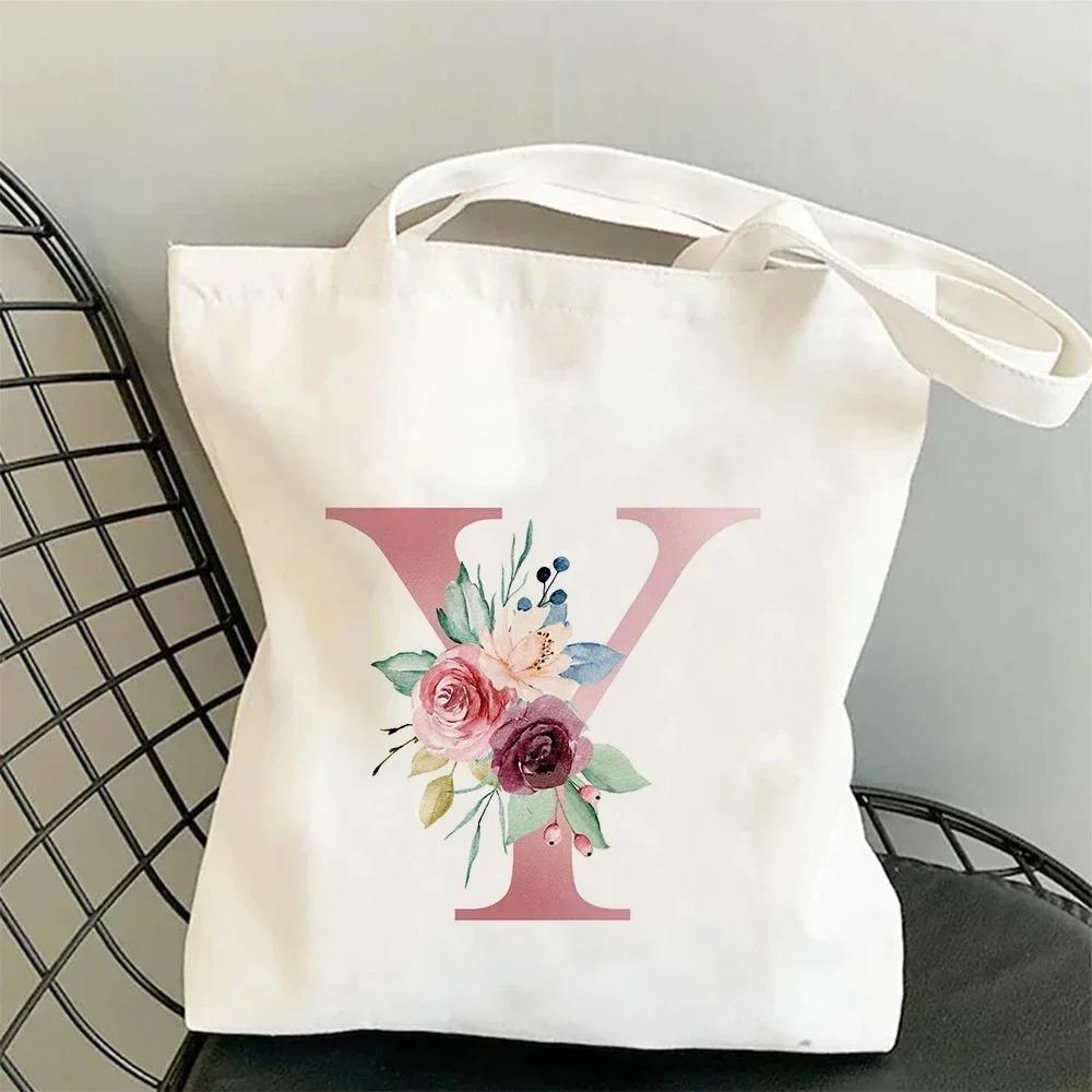 Canvas Bag Women's Travel and Leisure One Shoulder Handbag Pink Letter Large Capacity Gift White Canvas