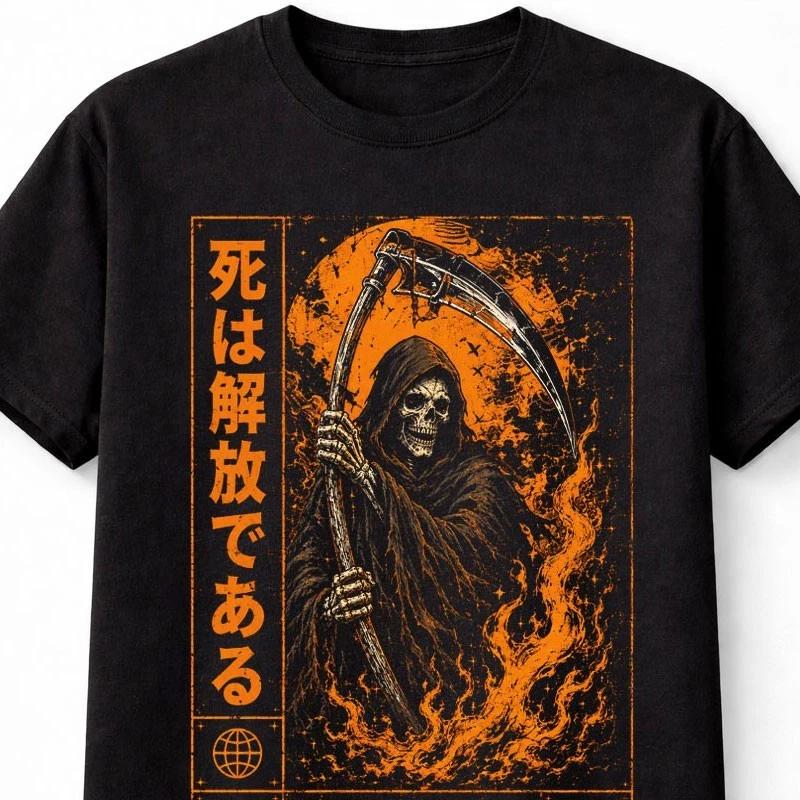 Grim Reaper Scythe Gothic Skull Japanese Death Art Unisex TShirt S