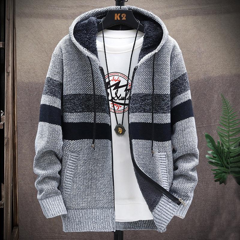 Sweter męski Swetry Płaszcze Zimowy polarowy sweter z dzianiny Kurtka Ciepły zamek błyskawiczny Wełniany kardigan z kapturem