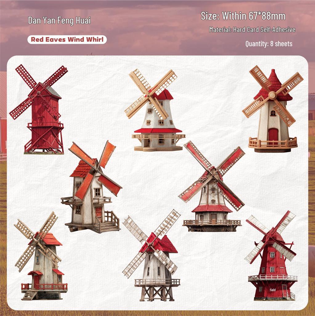 Retro Windmill Sticker Set - Pastoral Journal Decor, 6 Styles