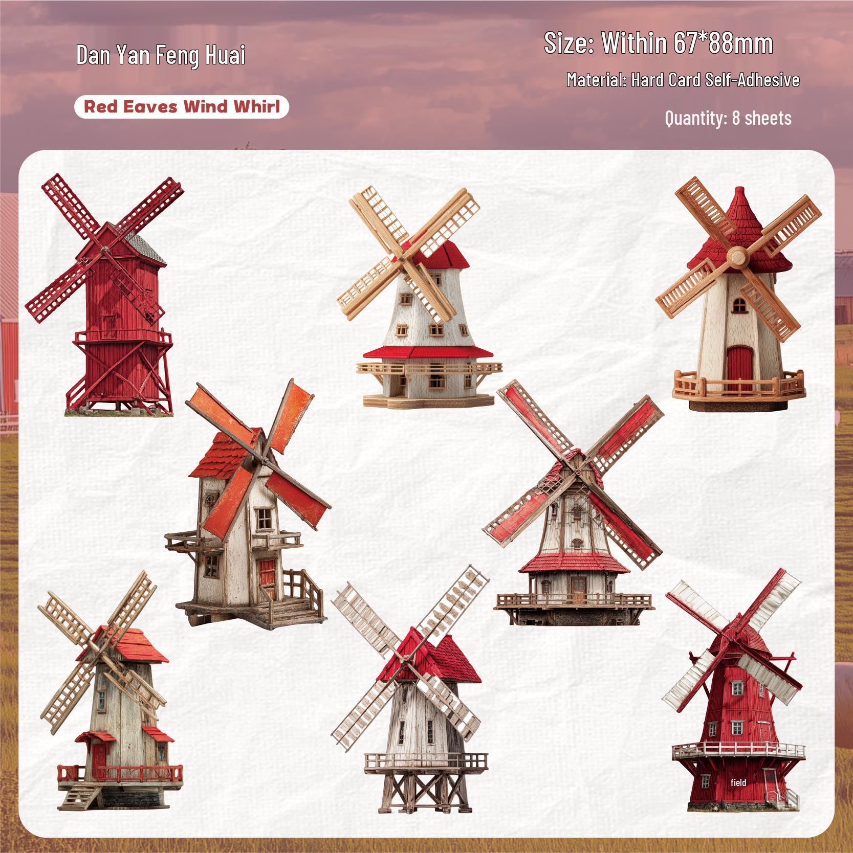 Retro Windmill Sticker Set - Pastoral Journal Decor, 6 Styles